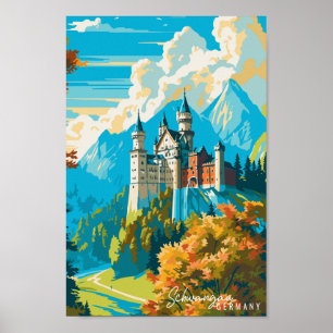 Schawangau Tyskland vintage resor illustration Poster