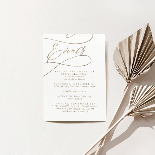 Schema över händelserna i Romantic Guld Bröllop He Tilläggskort (Romantic Gold Wedding Weekend Schedule of Events Enclosure Card)
