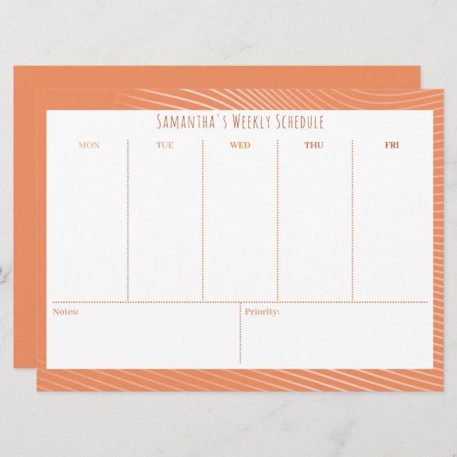 Schemalägg Orange för personligens budget varje ve (Fram/baksida)