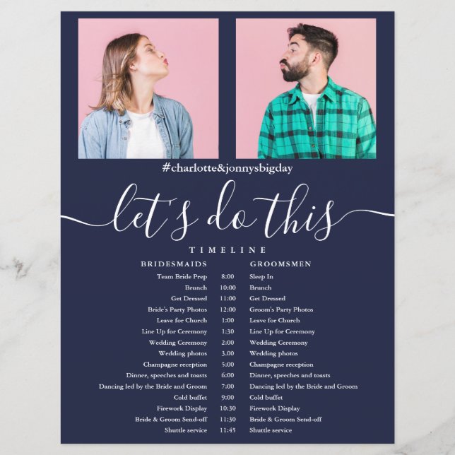 Schemaläggning för marint blått fotoskript Bröllop (Framsida)