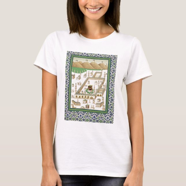 Schematisk vy över Mecca, som visar Qua'bah från T-shirt (Framsida)