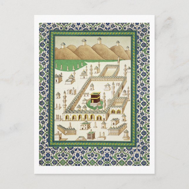 Schematisk vy över Mecca, som visar Qua'bah från Vykort (Framsida)