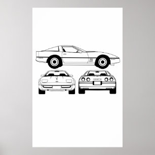 Schematiska Chevrolet Corvette 1984 Poster