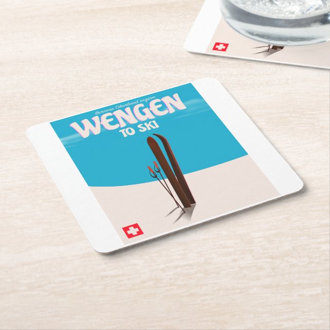 Schengen, Schweiz, Ski Poster Underlägg Papper Kvadrat (Vinklad)