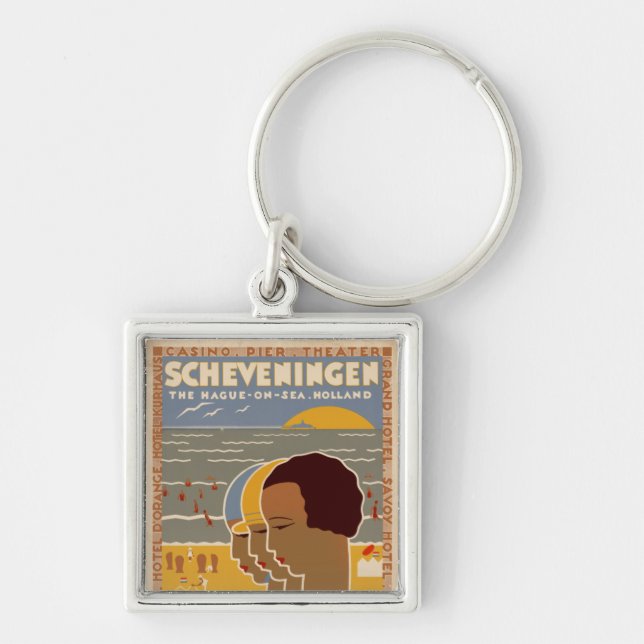 Scheveningen Fyrkantig Silverfärgad Nyckelring (Framsidan)