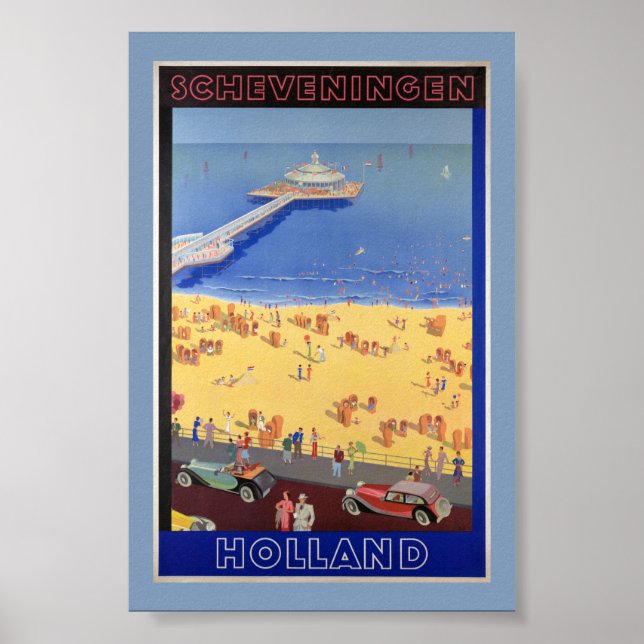 Scheveningen i Holland Vintage Resemålning Plakat Poster (Framsidan)