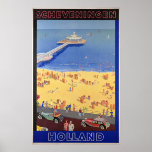 Scheveningen i Holland vintage resoraffisch vilar Poster
