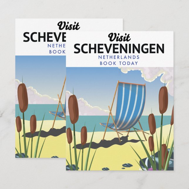 Scheveningen Nederländerna strand affisch (Fram/baksida)