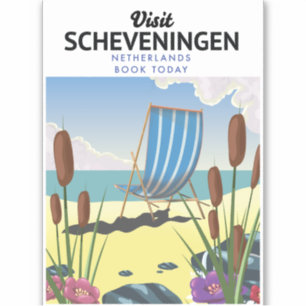 Scheveningen Nederländerna strand affisch Klistermärken