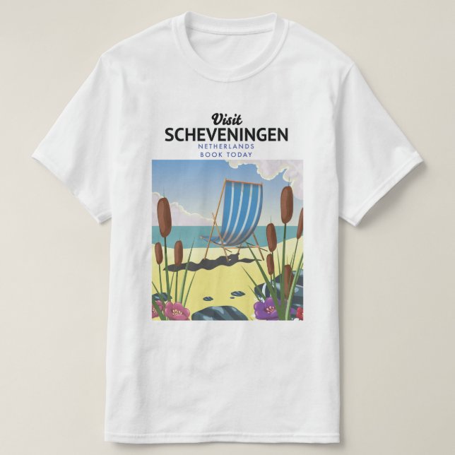 Scheveningen Nederländerna strand affisch T Shirt (Design framsida)