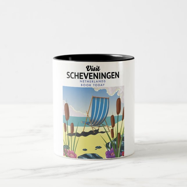 Scheveningen Nederländerna strand affisch Två-Tonad Mugg (Center)