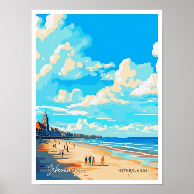 Scheveningen Netherlands Travel Illustration Poster (Framsidan)