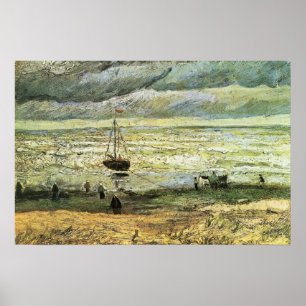 Scheveningen strand i stormigt väder av Van Gogh Poster