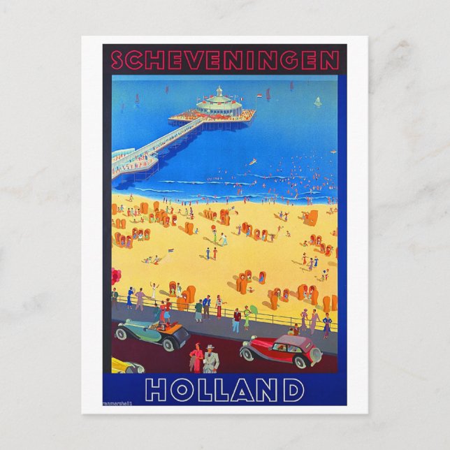 Scheveningen-stranden, Nederländerna, vintage reso Vykort (Framsida)