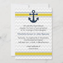 schevron rand, ankare, nautiska bröllopsinbjudning