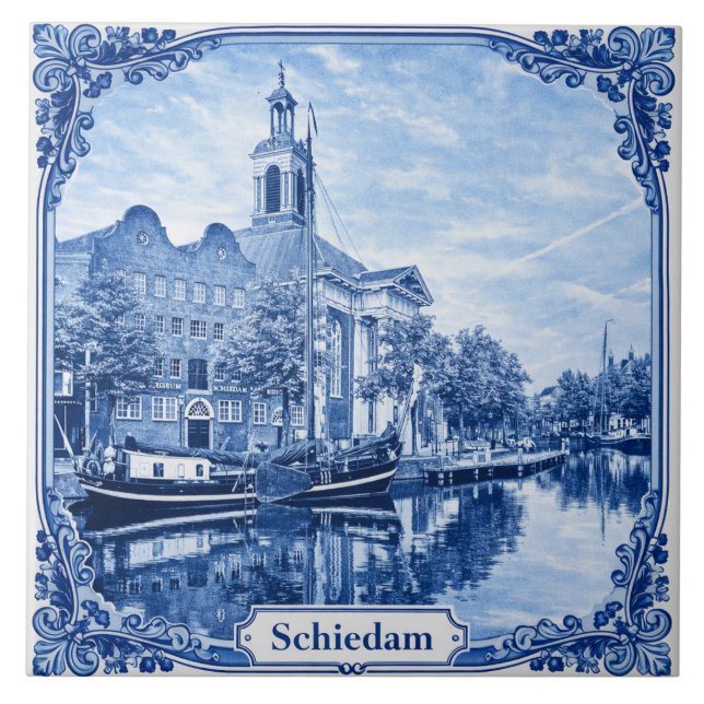Schiedam Delft Blue style ceramic tile Kakelplatta (Framsidan)