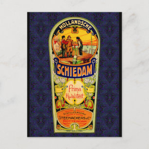 SCHIEDAM Gin Whiskey Label från Rotterdam Hollan Vykort
