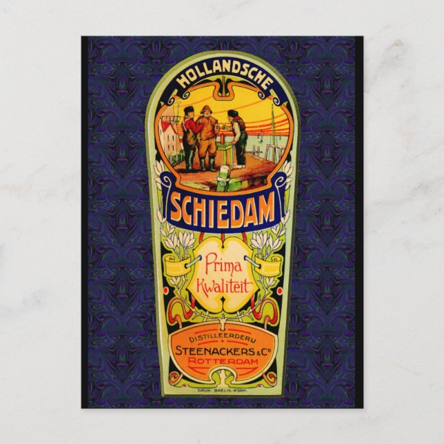 SCHIEDAM Gin Whiskey Label från Rotterdam Hollan Vykort (Framsida)
