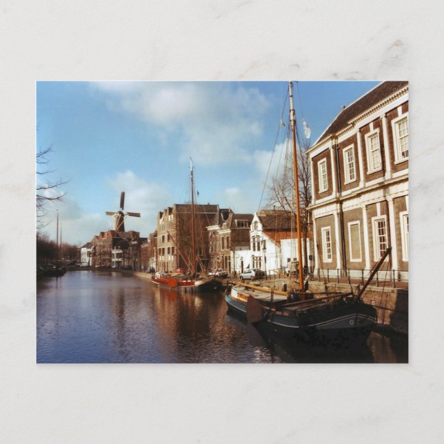 Schiedam, vindkraftverk och pråmar vykort (Framsida)