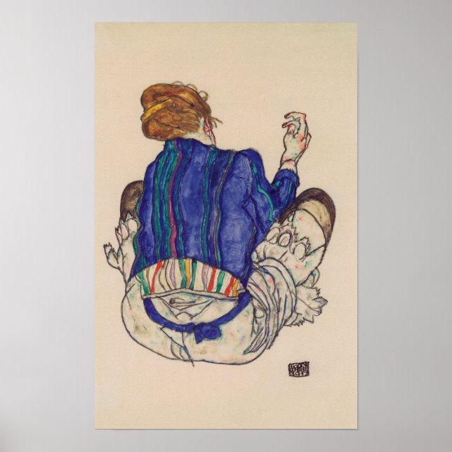 Schiele - Bakre vy av en sittande kvinna 1917 Poster (Framsidan)