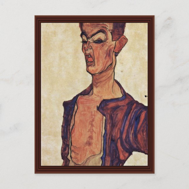 Schiele Egon Egon-Piercingen Self-Porträtt A Ansik Vykort (Framsida)