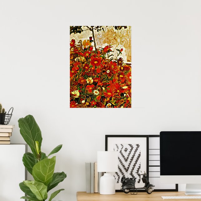 Schiele - Fält av blommor, finkonst Poster (Hemmakontoret)