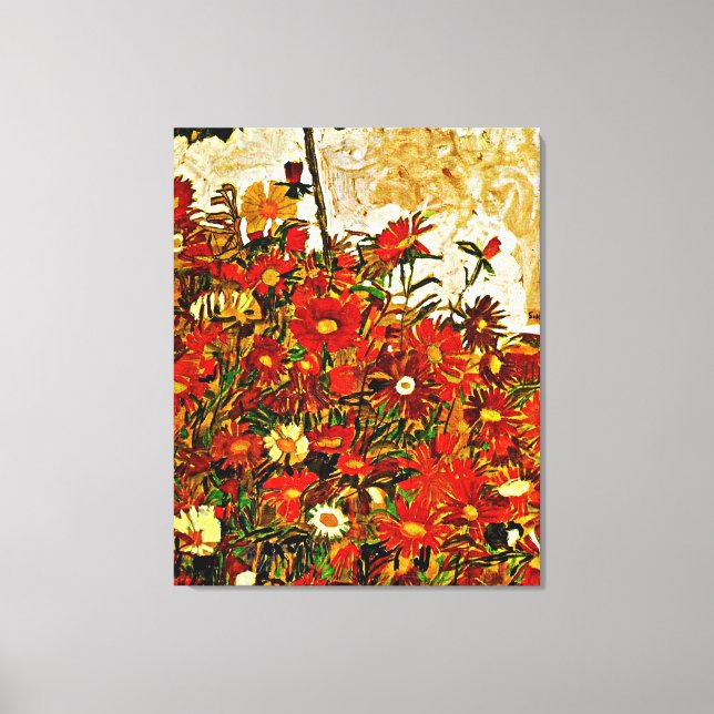 Schiele - Fält of Flowers, bra art Canvastryck (Framsida)