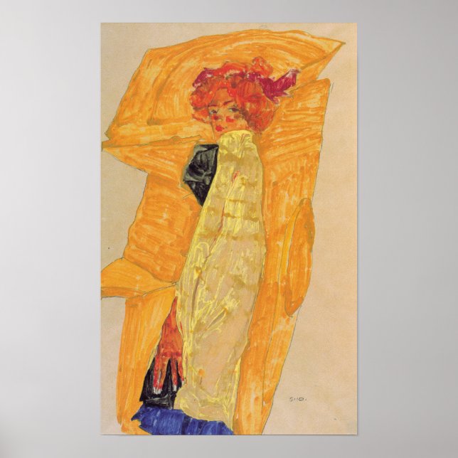 Schiele-Gerti framför Ocher Drapery 1910 Poster (Framsidan)