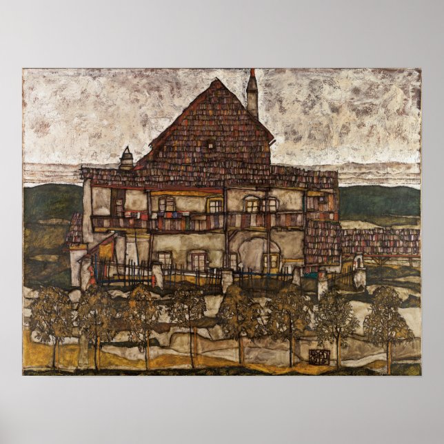 Schiele - Hus med spånad tak (Gammalt hus) Poster (Framsidan)