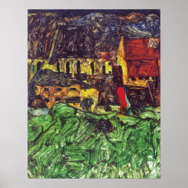 Schiele - Krumau (St Veit Church with Houses) 1912 Poster (Framsidan)