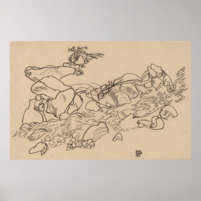 Schiele - Mountain Stream 1917 Poster (Framsidan)