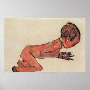 Schiele - Nyfödd med Ben upprättat 1910 Poster