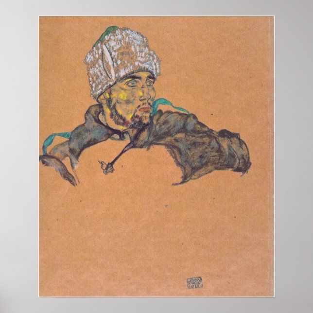 Schiele - rysk krigsfånge med pälsmössa 19… poster (Framsidan)