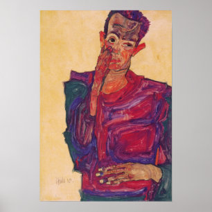 Schiele-Self-Porträtt med nedsatt Eyelid Poster