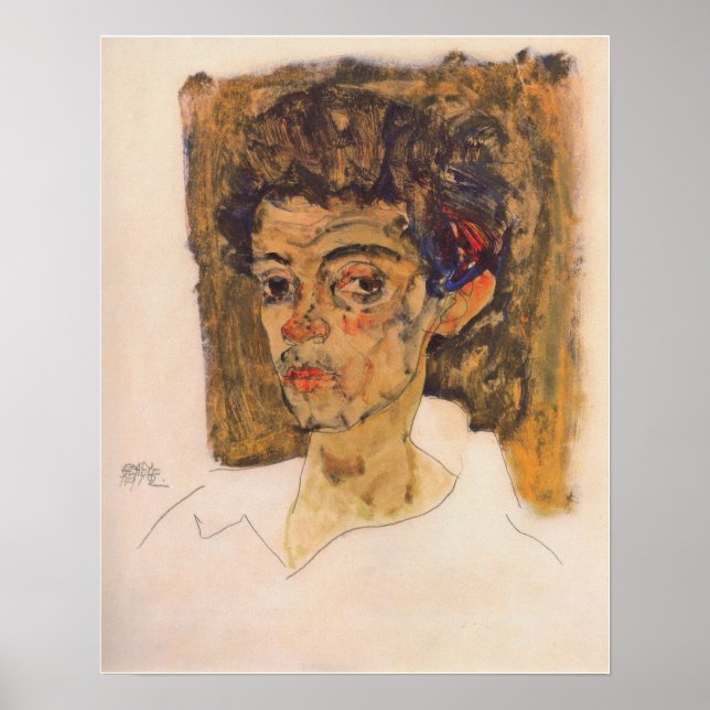 Schiele - Självporträtt mot brun bakgrund … Poster (Framsidan)