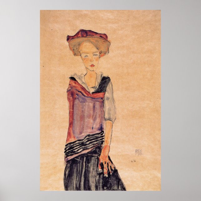 Schiele - Stående flicka 1910 Poster (Framsidan)