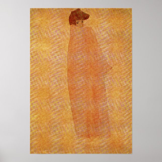 Schiele - stående kvinna med en lång mantel poster (Framsidan)