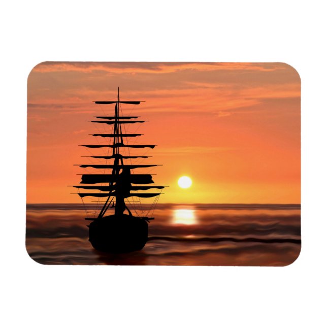 Schiff bei Sonnenuntergang Magnet (Horisontell)