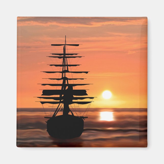 Schiff bei Sonnenuntergang Magnet (Framsidan)