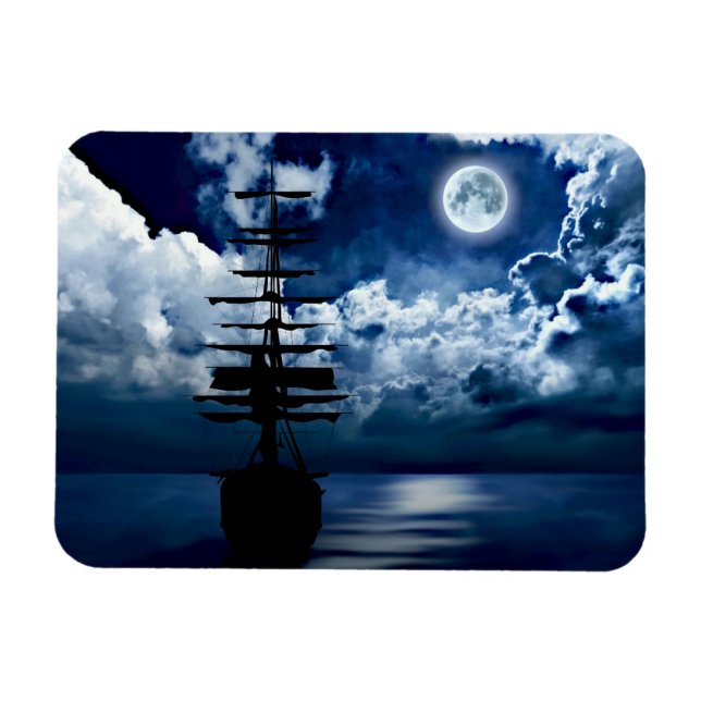 Schiff bei Vollmond Magnet (Horisontell)