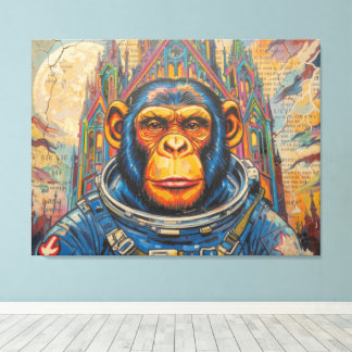 SCHIMPANS ASTRONAUT KOMMER HEM-4 CANVASTRYCK