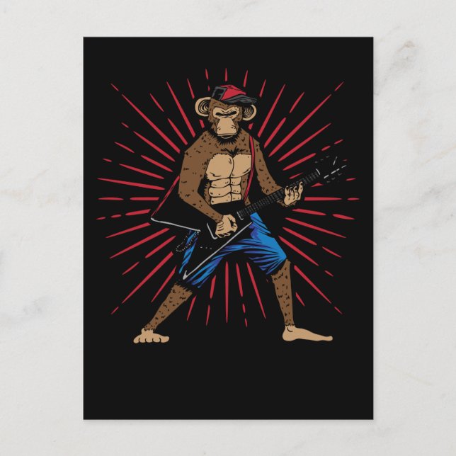 Schimpans som spelar elgitarr Musikälskare Vykort (Framsida)