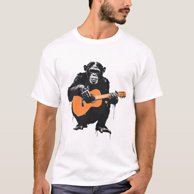 schimpans som spelar gitarr t shirt (Framsida)
