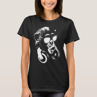 Schimpansapa med hörlurar och solglasögon t shirt