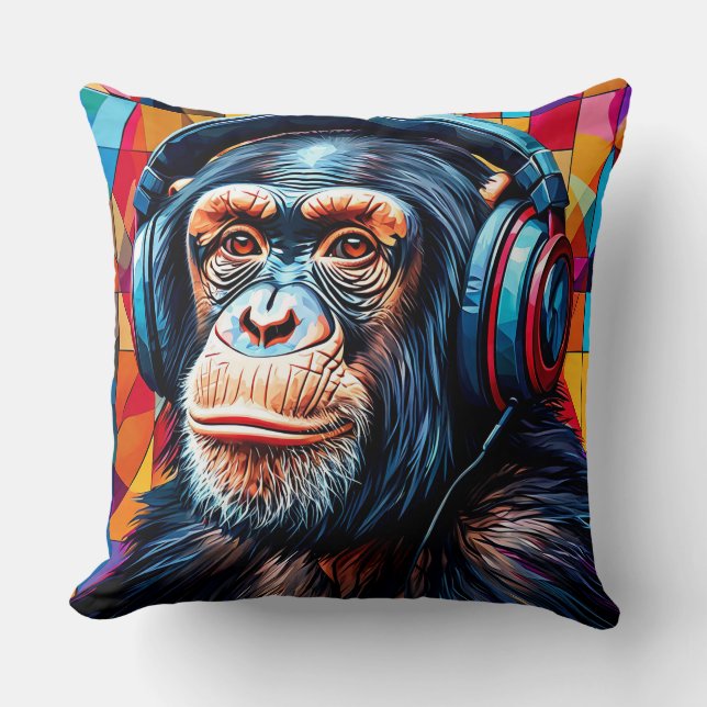 🐒 Schimpanshörlurar Chill Modern Hem 🖤 Kudde (Framsida)