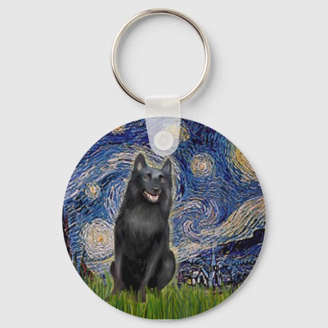 Schipperke 5 - Starry Night Nyckelring (Framsida)