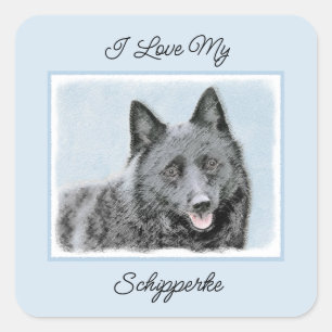 Schipperke-färgning - Cute Original Hund Art Squar Fyrkantigt Klistermärke