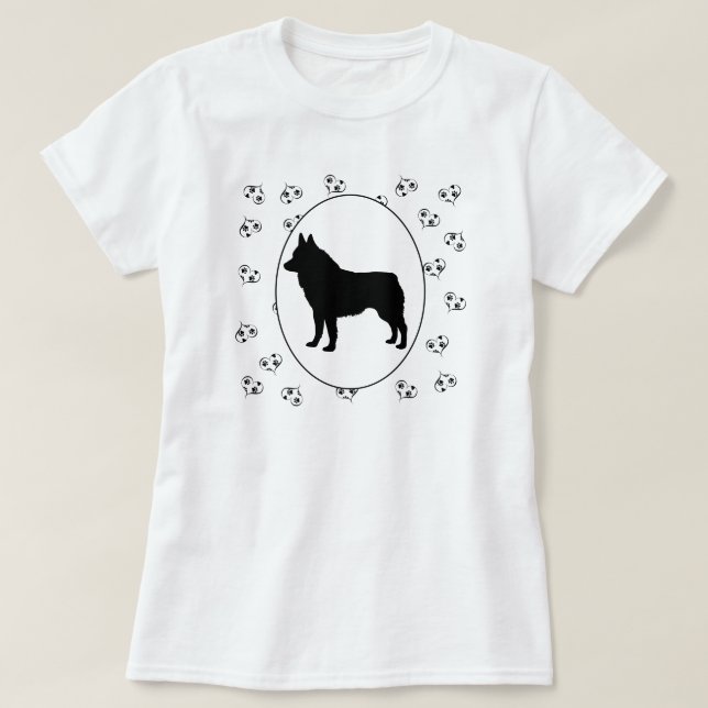 Schipperke Hearts och Tassavtrycks T-shirt (Design framsida)