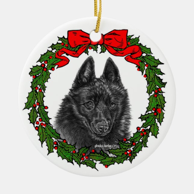 Schipperke Hund Art by Glenda S. Harlan Julgransprydnad Keramik (Framsidan)