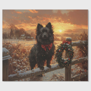 Schipperke Hund Rustic Winter Sunset Decoupage Presentpapper